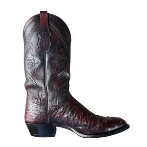 TONY LAMA Full Quill Ostrich Cowboy Boots Burgundy Western USA 9.5 D